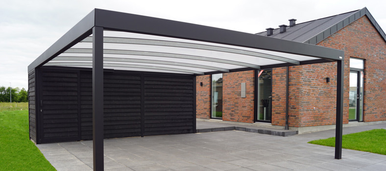 Sortlakeret UNA dobbelt carport til 2 biler