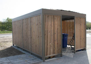 UNA Containerskjul Pulverlakeret Lamelbeklaedning Og Sedumtag