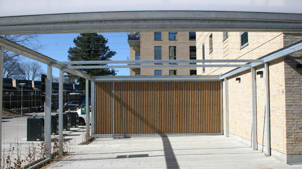 UNA multioverdækning med tre funktioner under ét tag, set fra terrasseoverdækningen