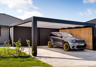 KUBIC Carport Med Redskabsrum Og Traelameller
