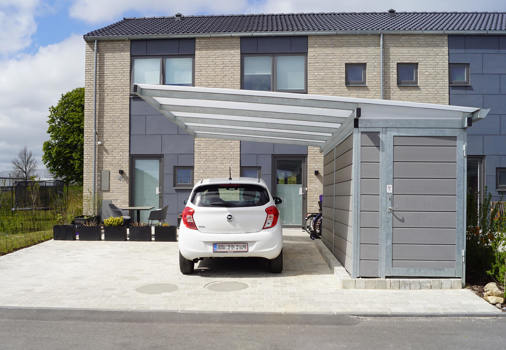 PLAN Air til 1 bil uden søjler og med redskabsrum i siden