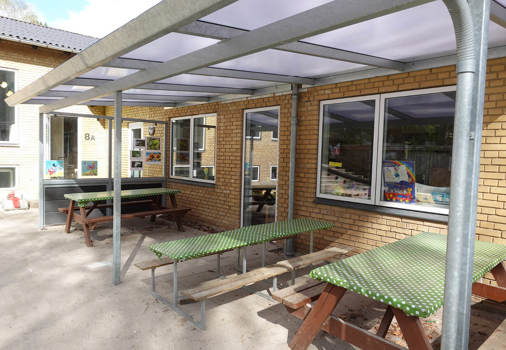 Væghængt overdækning – kreativ leg og madpakker i tørvejr