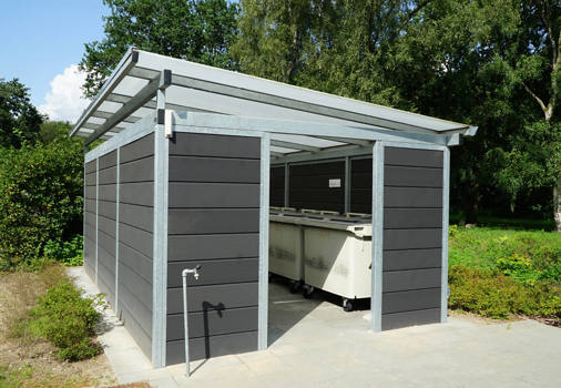 PLAN containerskur med beklædning i komposit