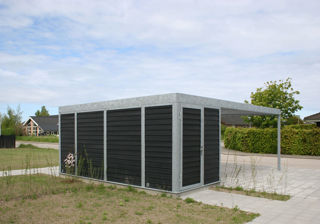 UNA Dobbelt Carport Med Redskabsrum Beklaedning Malet Trae (1)