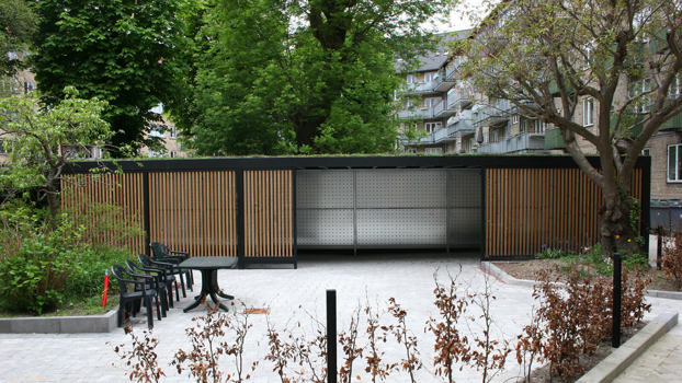 Overdækning til affaldscontainere, cykelparkering og opbevaring under ét tag